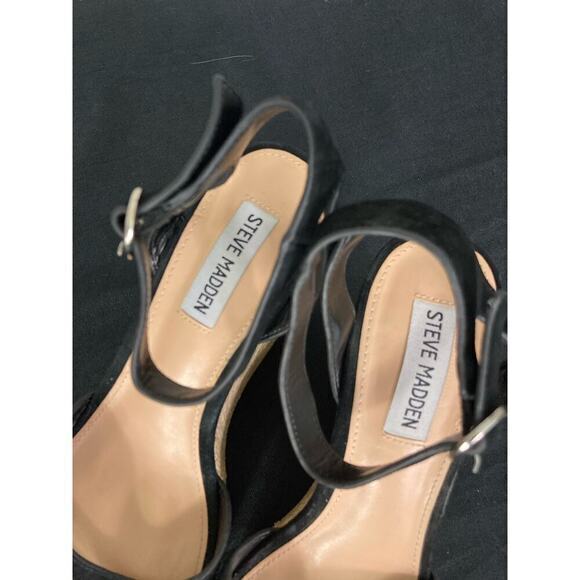Steve Madden Black‎ Suede Wedge Heels Platform Ankle Strap Party Size 8.5 - Picture 8 of 13